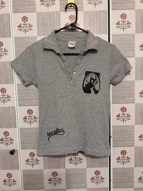 Gray Women's Polo Top with Graphic Detail